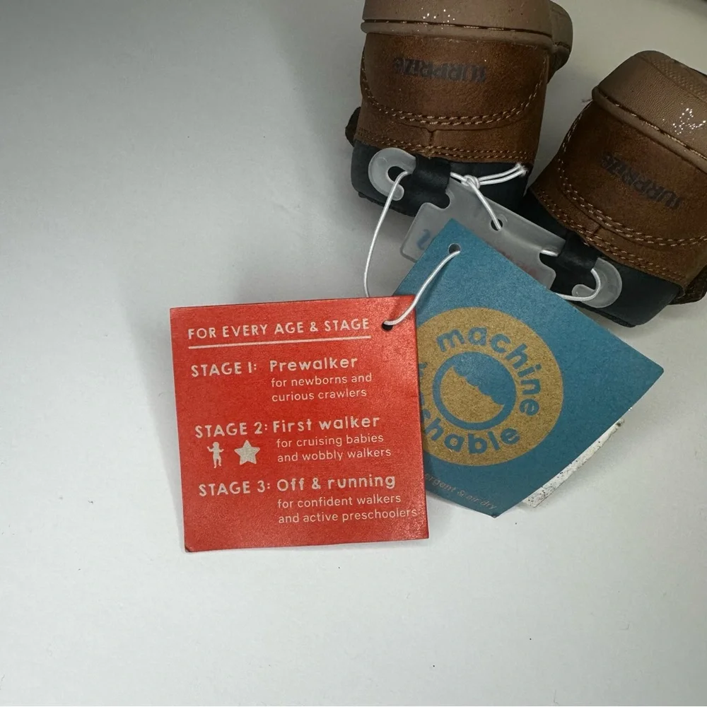 Surprize by Stride Rite Stylish Brown Baby Walker Shoes with Navy Accents